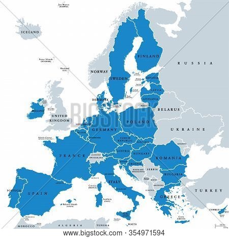 Political Map Of European Union Member States. 27 Eu Member States, After United Kingdom Left. Speci