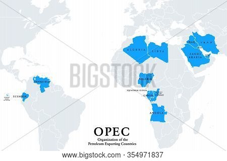 Opec Member States, Political Map. Organization Of The Petroleum Exporting Countries, Organization O