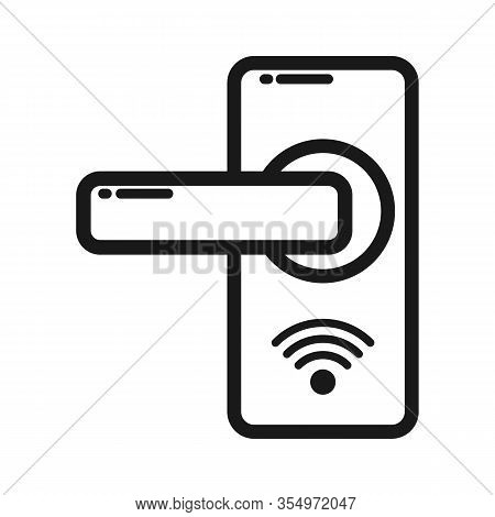 Door Lock Ico N Wit H Ke Y Car D O R Wifi. Empty Outline. Simple Flat Design For Websites And Apps