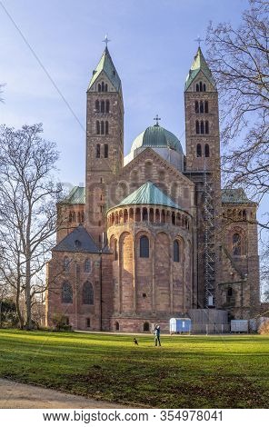 The Speyer Cathedral Located In Speyer, Germany At Evening Time