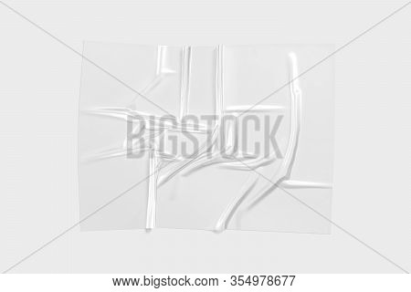 Blank Transparent Plastic Foil Wrap Overlay Mock Up, Gray Background, 3d Rendering. Empty Polymer Wr
