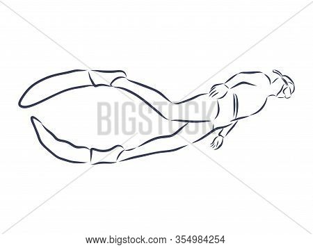 Vector Illustration Black Silhouette Diver. The Concept Of Sport Diving.