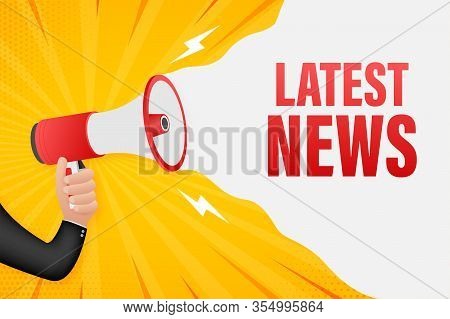Hand Holding Megaphone With Latest News. Megaphone Banner. Web Design. Vector Stock Illustration