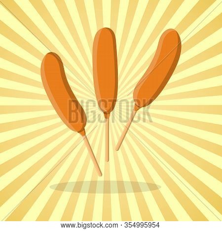 Corn Dogs - Cute Cartoon Colored Picture. Graphic Design Elements For Menu, Packaging, Advertising, 