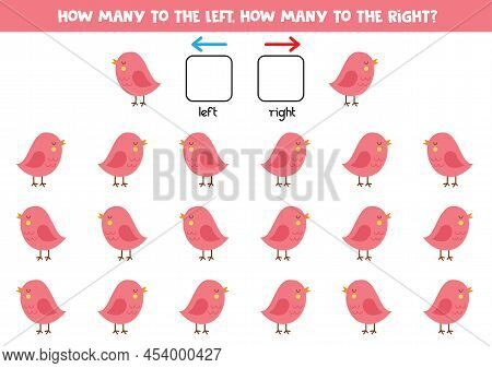 Left Or Right With Cute Pink Bird. Educational Game To Learn Left And Right.