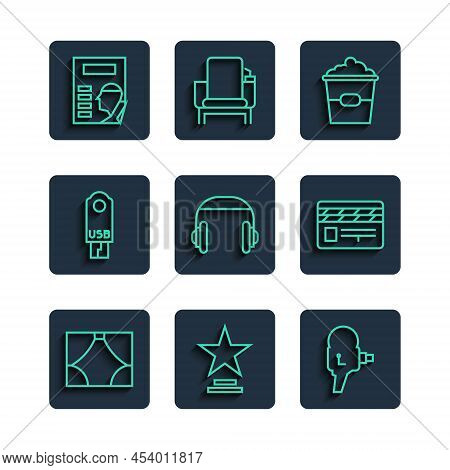 Set Line Curtain, Movie Trophy, Retro Cinema Camera, Popcorn Box, Headphones, Usb Flash Drive, Cinem