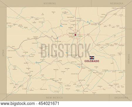 Colorado State Road Map With Interstates, United States. Editable Highly Detailed Transportation Map