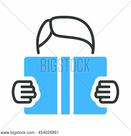 Icon Of Boy Reading Book. Editable Bold Outline With Color Fill Design. Vector Illustration.