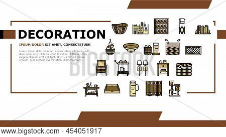 Home Decoration And Furniture Landing Web Page Header Banner Template Vector. Bookends And Rattan Pa