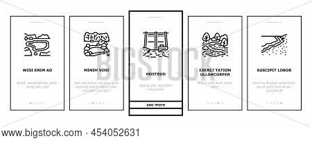 River And Lake Nature Landscape Onboarding Mobile App Page Screen Vector. River Mouth And Delta, Sea