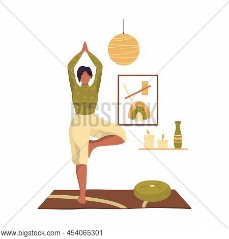 Yoga Tree Pose Or Vrksasana, Vector Banner