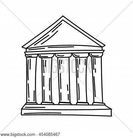 Ancient Greek Architecture, A Symbol Of Law And Justice, A Hand-drawn Sketch Style Doodle. Justice. 
