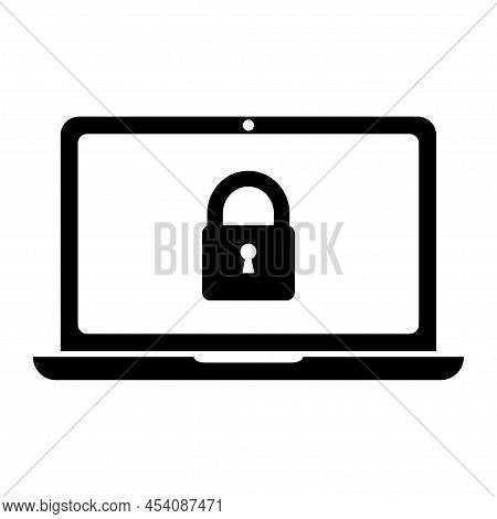 Cyber Security Icon In Flat Style. Laptop With Lock Icon. Simple Access Symbol Isolated On White Bac