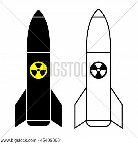 Black Atomic Bomb Flat Vector Illustration, Isolated On Background. Nuclear Weapon Silhouette.