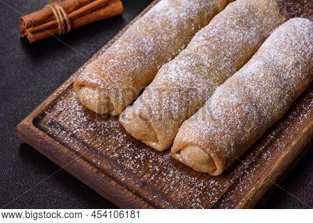 Delicious Fresh Sweet Vertuta With Apple. Homemade Pastries