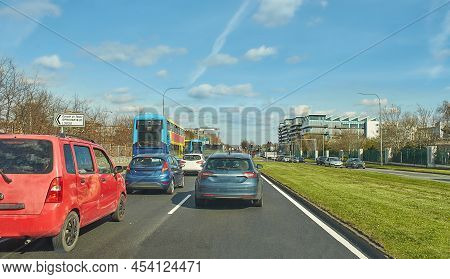 Ireland\'s Streets With Cars, Garda  Pedestrians, People And Cyclists. Tallaght