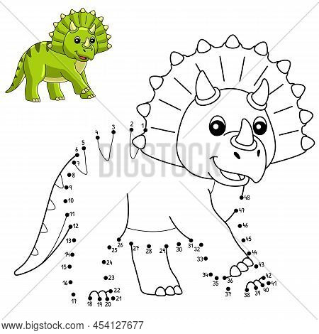 A Cute And Funny Connect The Dots Coloring Page Of Triceratops. Provides Hours Of Coloring Fun For C
