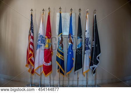 Arlington, Va, April 2, 2022, The Flags Of The Different Branches Of The United States Of America Ar