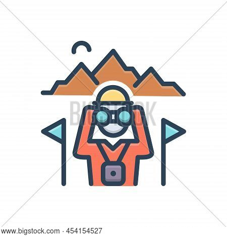 Color Illustration Icon For Guided Escort Supervise Observer Viewer Spectator Tourist Tour Adventure
