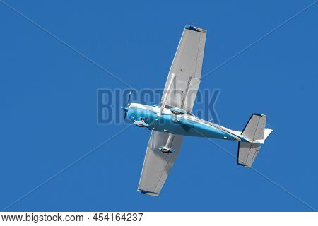 Saint Gallen, Altenrhein, Switzerland, February 9, 2022 Cessna 172 Aircraft Taking Off From Runway 2