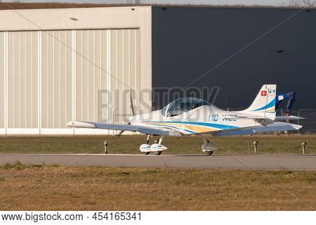 Saint Gallen, Altenrhein, Switzerland, February 12, 2022 Breezer B600 Propeller Plane On The Taxiway