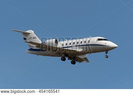 Zurich, Switzerland, February 24, 2022 Bombardier Cl-600-2b16 Challenger Aircraft Final Approach To 
