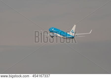 Zurich, Switzerland, March 2, 2022 Klm Royal Dutch Airlines Boeing 737-7k2 Aircraft Is Departing Fro
