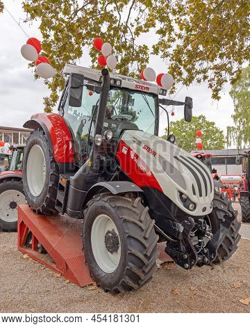 Novi Sad, Serbia - September 21, 2021: New Steyr Tractor At Agriculture Expo Trade Fair.
