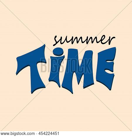 Summer Time. Vector Hand Lettering. Letters Of Skydiver Color On The Gossamer Pink  Background. Tren