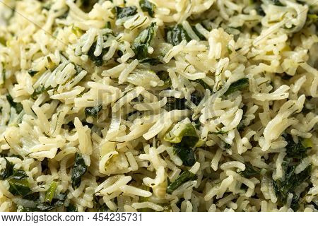 Spanakorizo, Greek Spinach Rice. Healthy Vegetarian Food.