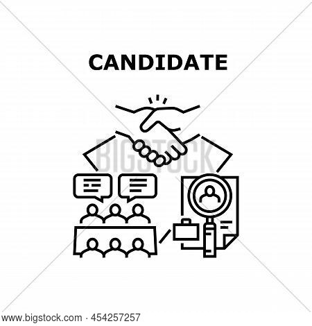 Candidate Cv Vector Icon Concept. Candidate Cv Researching Hr Colleague And Interview With Recruitin