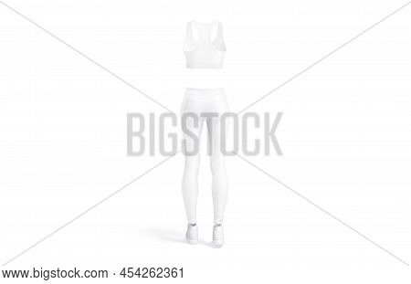 Blank White Women Sport Uniform Mockup, Back View, 3d Rendering. Empty Slim-fitting Racerback Bra An