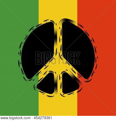 Rasta Flag With A Silhouette Peace Symbol. Vector Colored Background.