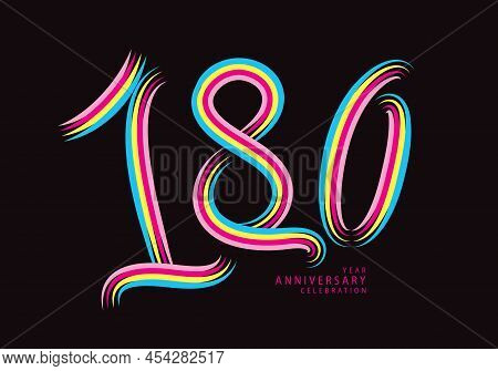180 Number Design Vector, Graphic T Shirt, 180 Years Anniversary Celebration Logotype Colorful Line,