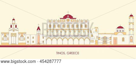 Cartoon Skyline Panorama Of  Tinos, Cyclades Islands, Greece - Vector Illustration