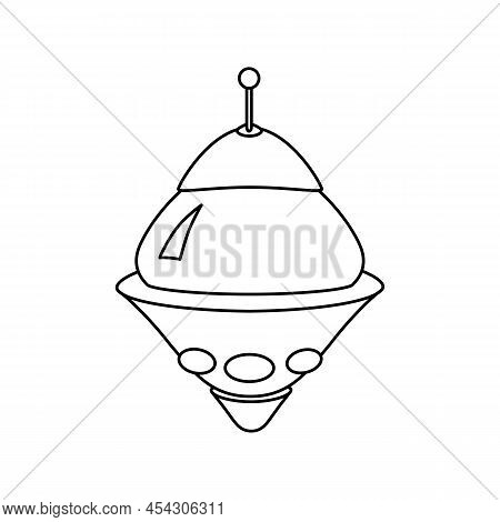 Ufo Icon, Spacecraft Of Alien. Vector Outline Style
