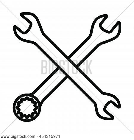 Icon Of Crossed Wrench. Bold Outline Design With Editable Stroke Width. Vector Illustration.