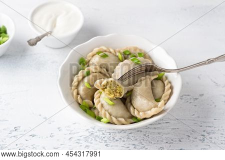 Homemade Vegan Dumplings, Vareniki, Pierogi, Kreplach Stuffed With Vegan Lentil 