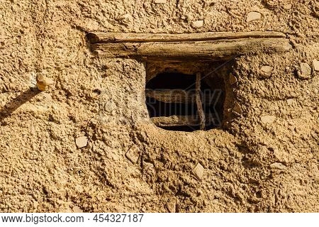 Old Clay House Detail, Bars In Window. El Chorrillo Film Location, Sierra Alhamilla In Andalucia Spa