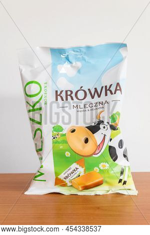 Pruszcz Gdanski, Poland - May 6, 2022: Pack Of Mieszko Little Cows, Polish Fudge.