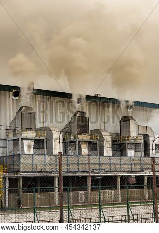 Air Pollution From Power Plant Chimneys. Deadly Smoke Emmiting From The Factory