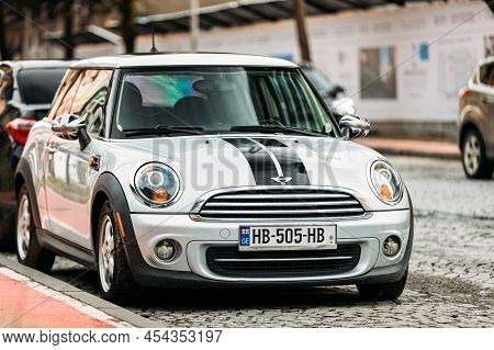 Batumi, Adjara, Georgia - March 20, 2022: Gray Mini Hatch Second Generation R56 Parking In City Stre
