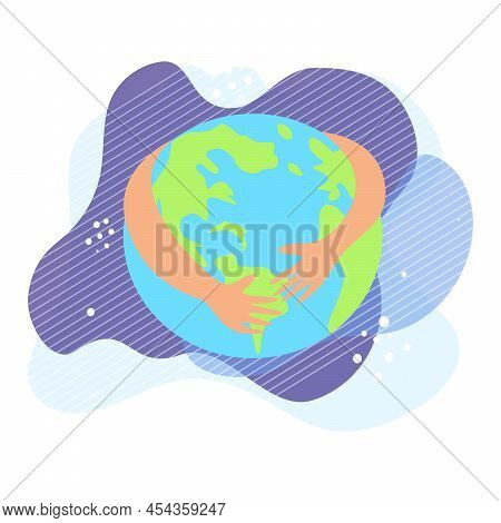 World Environment Day, Earth Day, Ecology And Nature Concepts. April 22 Holiday Poster. Hands Huggin