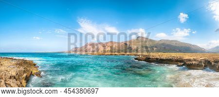 Amazing Seascape Of Isolidda Beach Near San Vito Cape. Popular Travel Destination Of Monte Cofano Na