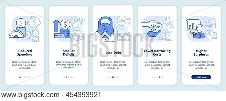 Balanced Budget Requirements Light Blue Onboarding Mobile App Screen. Walkthrough 5 Steps Graphic In