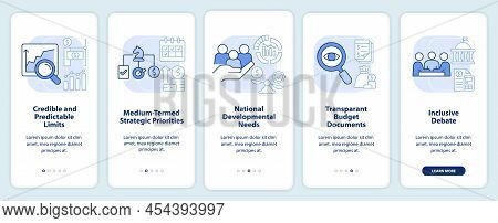Principles Of Budget Planning Light Blue Onboarding Mobile App Screen. Walkthrough 5 Steps Graphic I