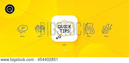Quick Tips, Shift And Lock Minimal Line Icons. Yellow Abstract Background. Text Message, Ranking Ico