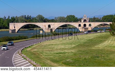 Avignon. Bridge Of St. Benezet Over The Rhone River.