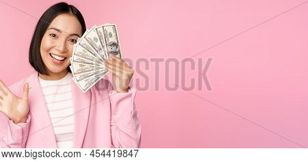 Microcredit, Investment And Business People Concept. Young Asian Businesswoman, Corporate Lady Showi