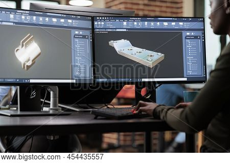Creative Company Professional Digital Engineer Modeling 3d Mesh While Improving Geometry. Asset Crea